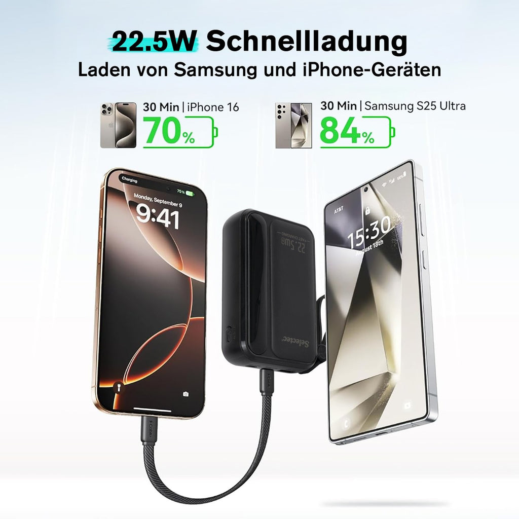 10000mAh Portable Power Bank with 22.5W Fast Charging & 3 Built-in Cables