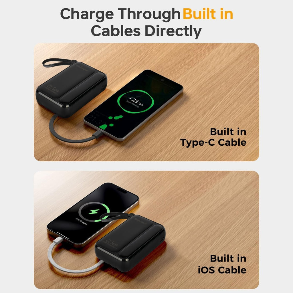 10000mAh Portable Power Bank with 22.5W Fast Charging & 3 Built-in Cables