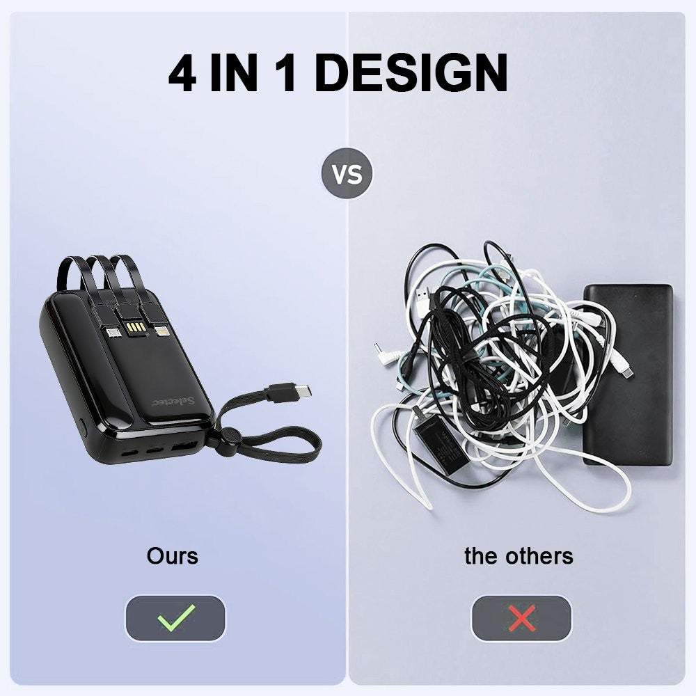 10000mAh Portable Power Bank with 22.5W Fast Charging & 3 Built-in Cables