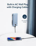 10000mAh Portable Charger with Built-in Cables & AC Wall Plug – USB-C Power Bank