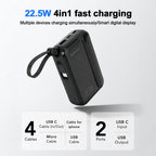 10000mAh Portable Power Bank with 22.5W Fast Charging & 3 Built-in Cables
