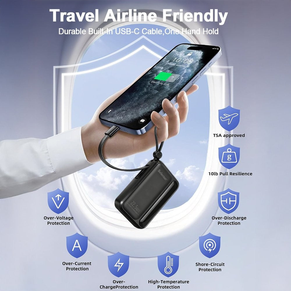 10000mAh Portable Power Bank with 22.5W Fast Charging & 3 Built-in Cables