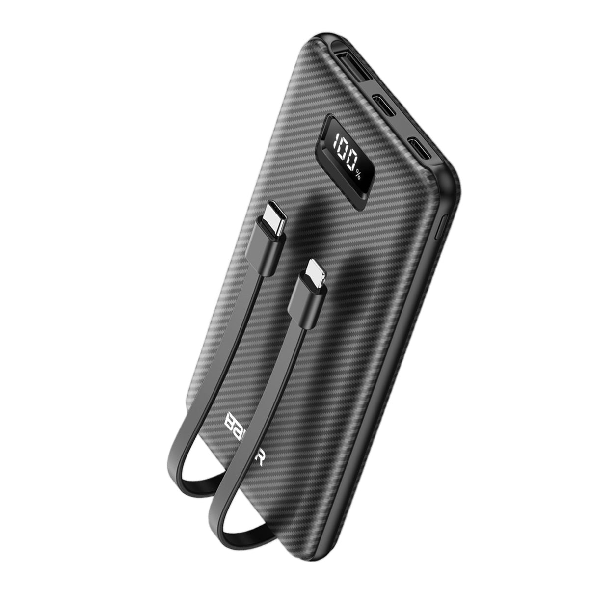 10000mAh Portable Power Bank with Built-in Cables – USB-C & USB-A