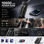 10000mAh Portable Power Bank with Built-in Cables – USB-C & USB-A