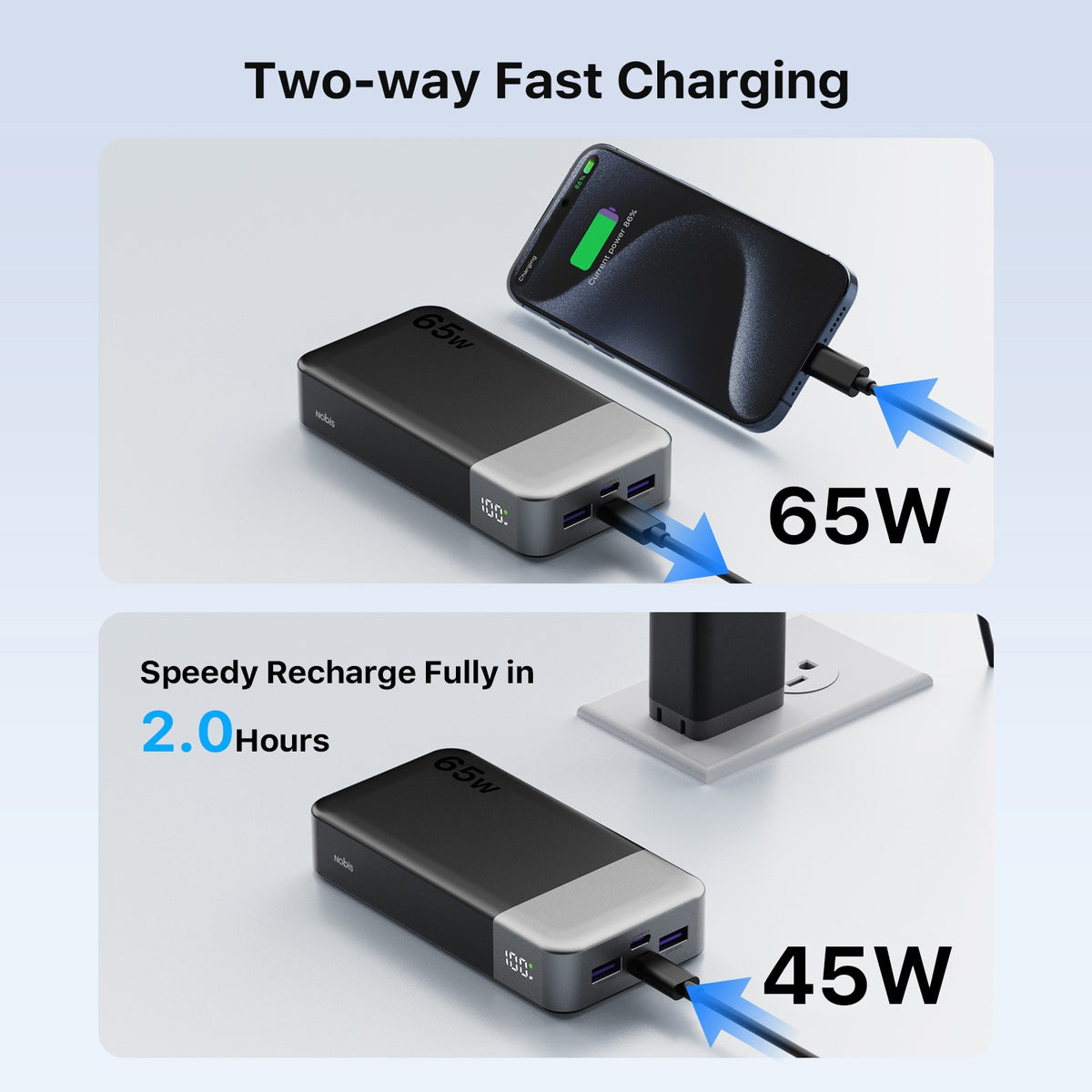 65W Fast-Charging 20000mAh Portable Power Bank