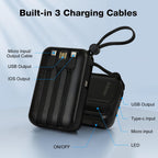 10000mAh Portable Power Bank with 22.5W Fast Charging & 3 Built-in Cables