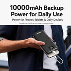 10000mAh Portable Power Bank with Built-in Cables – USB-C & USB-A