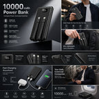 10000mAh Portable Power Bank with Built-in Cables – USB-C & USB-A